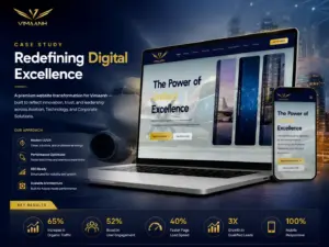 Vimaanh website transformation case study by Digitechzo featuring modern website design, improved user experience, SEO-ready architecture, and enhanced brand visibility.